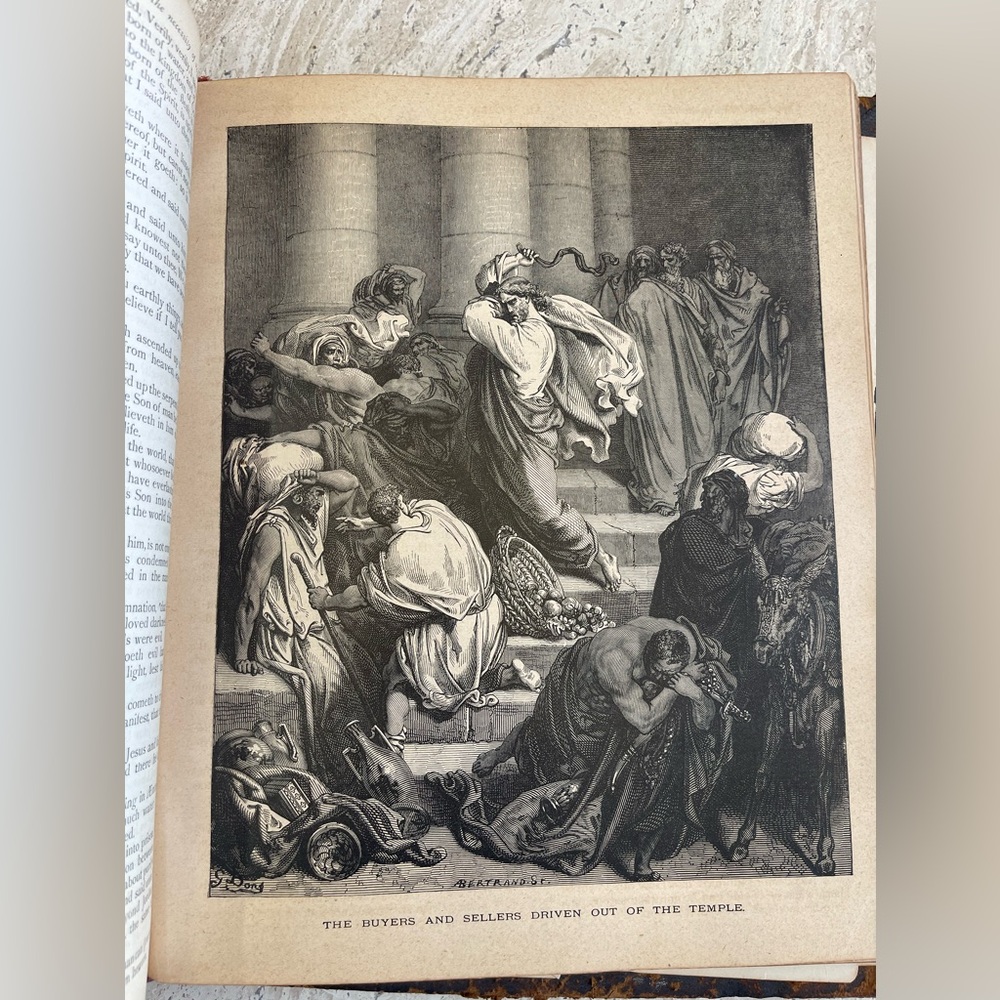 Antique 1879 Leather Family Pictorial Holy Bible G. Dore-Illman Brothers - Picture 12 of 16